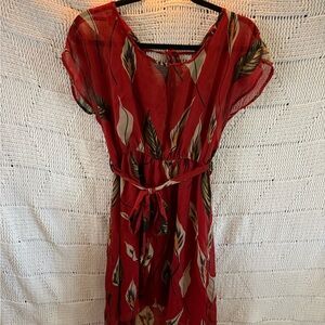 Red Printed Tie-Waist Women's Dress
